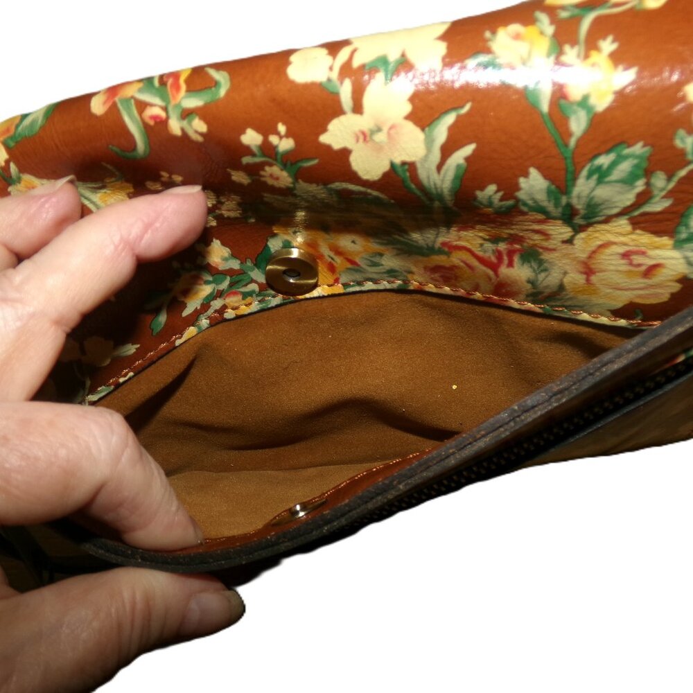 Patricia Nash Floral Leather Crossbody in Brown and Yellow - Picture 5 of 14
